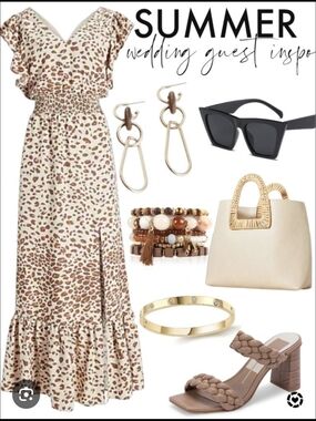Express Cream and Brown Leopard Print Maxi Dress